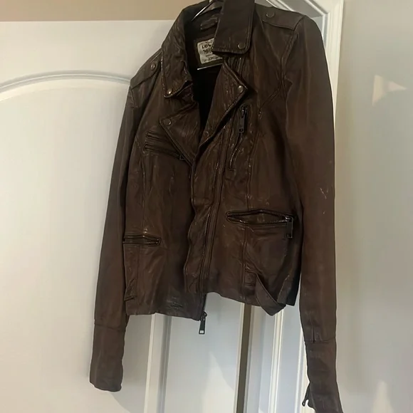 Genuine distressed brown leather Levi jacket - Picture 2 of 8